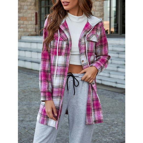 Pink Hooded Flannel Plaid Shirt Jacket XXL NWOT - Picture 4 of 6
